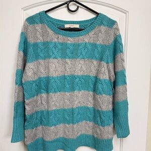 LOFT Teal and Gray Cable Knit Sweater